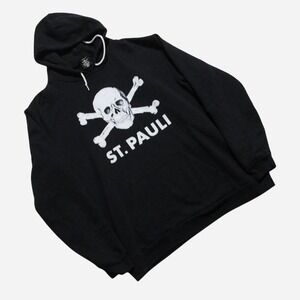 Mens Y2K Style Bundesliga FC St Pauli Skull Grunge Goth Black Pullover Hoodie